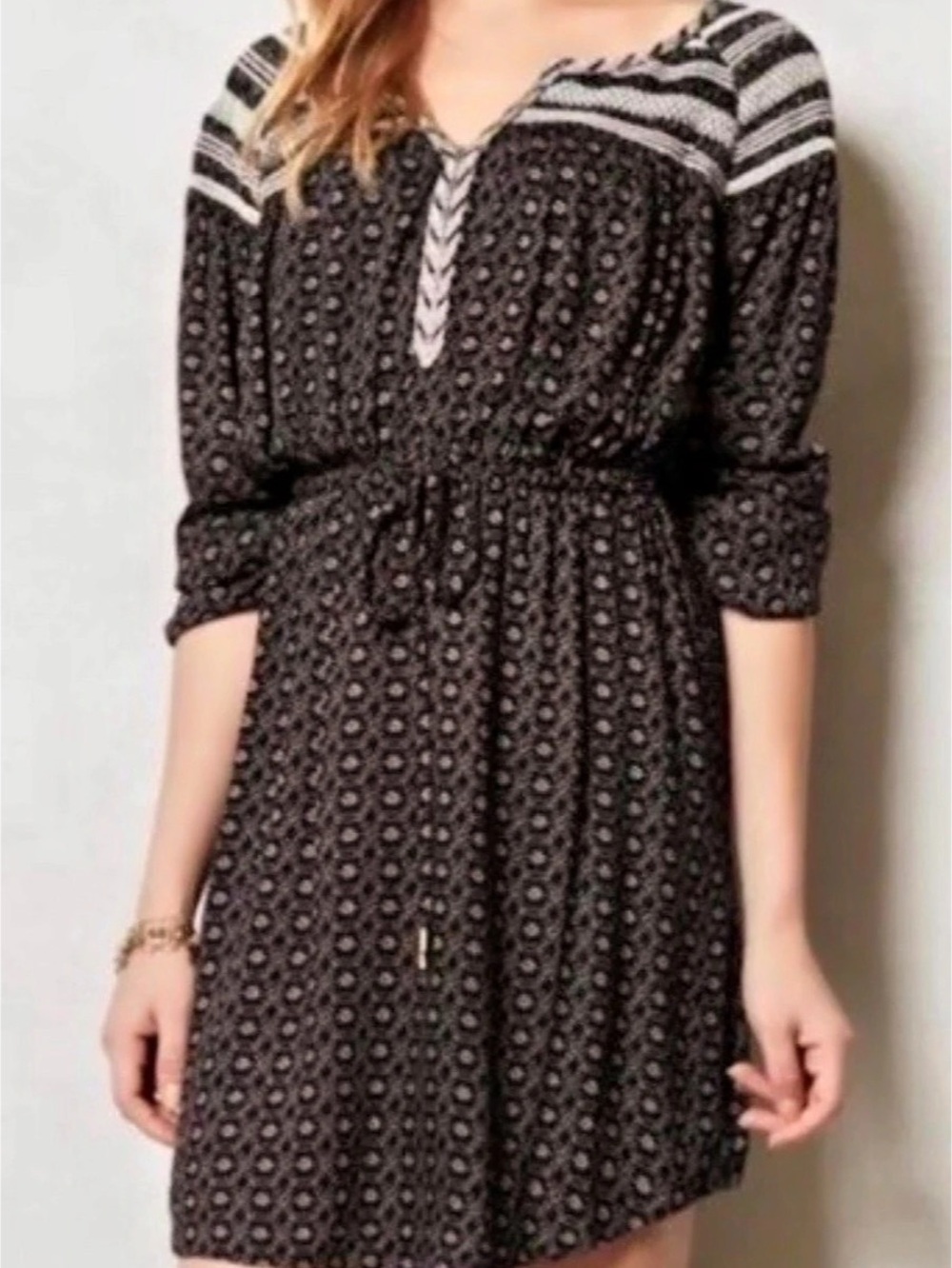 Anthropologie Holding Horses Geometric Mini Dress in Black & White Large NWT